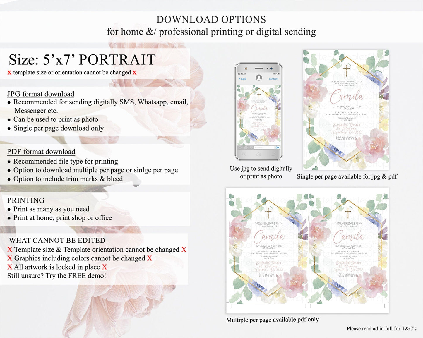 Secret Garden Baptism Invitation Wildflower Baptism Birthday Invite Pastel Flowers Christening Invite Enchanted Garden Boho Floral D10254