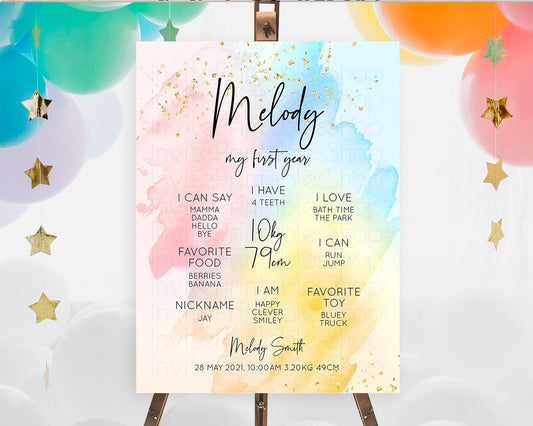 Editable Pastel First Birthday Milestone Board Pastel Rainbow Milestone Post