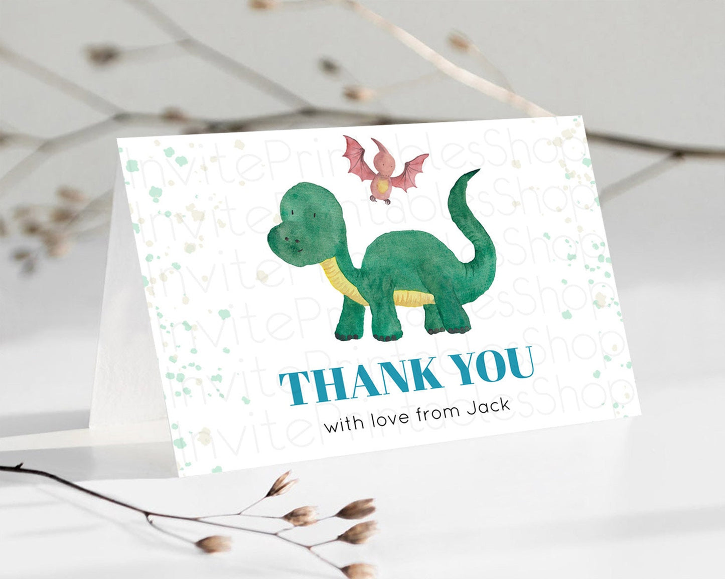 Dinosaur Thank You Dinosaur Volcano Thank You Card Dinosaur Birthday Card Watercolor Volcano T-Rex Raptor Jurassic Teacher Thank You D10153