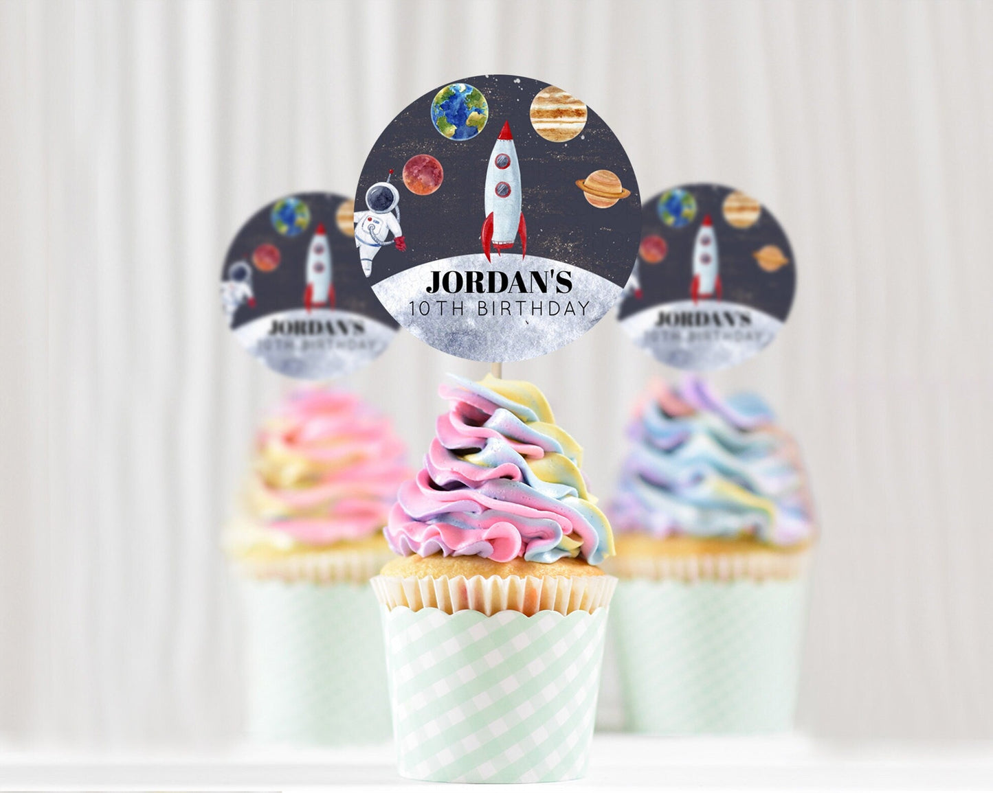 Space Cupcake Toppers Space Decor First Trip Around the Sun Decor Decor Sky Stars Planets Milkyway Solar System Cupcake Topper D10430