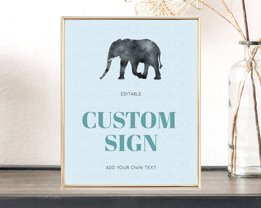 Editable Elephant Sign Elephant Safari Adventure Party Table Sign Decor Drie