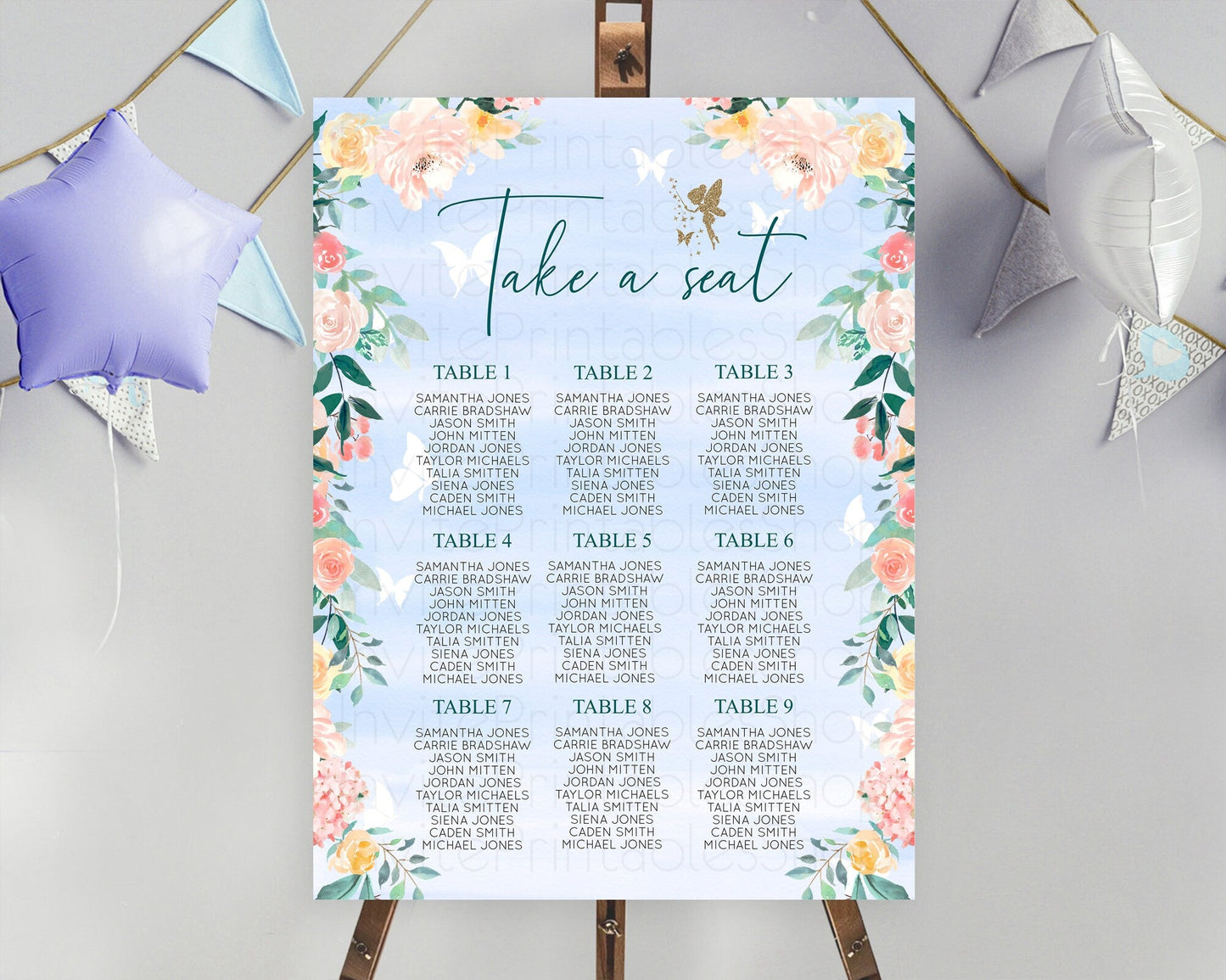 Fairy Seating Chart Pastel Fairy Seating Chart Fairy Tea Party Fairy Garden Seating Sign Enchanted Garden Floral Butterfly Decor D10794
