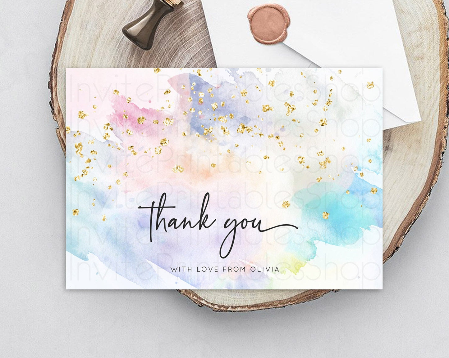 Pastel Thank You Rainbow Thank You Card Colorful Pastel Birthday Thank You Card Confetti Watercolor Pastel Teacher Thank You Cards D10424