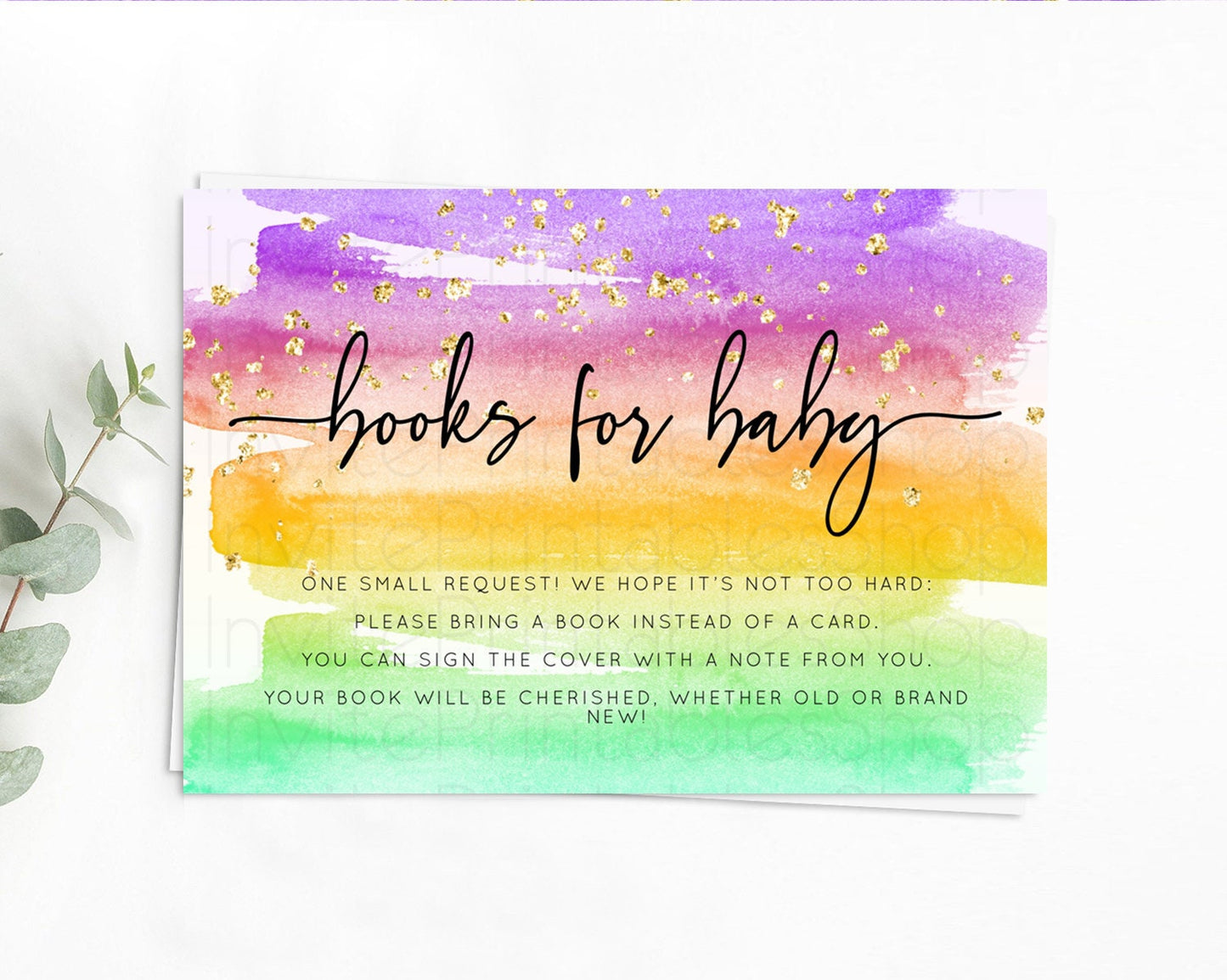 Pastel Books For Baby Card Pastel Rainbow Book Insert Colorful Ombre Watercolor Book Card Confetti Glitter Baby Book Poem Request D10524