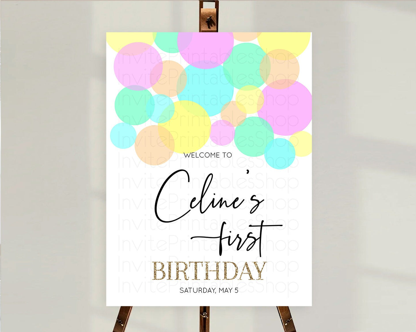 Rainbow Welcome Sign Pastel Welcome Board Pastel Rainbow Confetti Welcome Sign Colorful Bubbles Pastel First Birthday Welcome Sign D10410