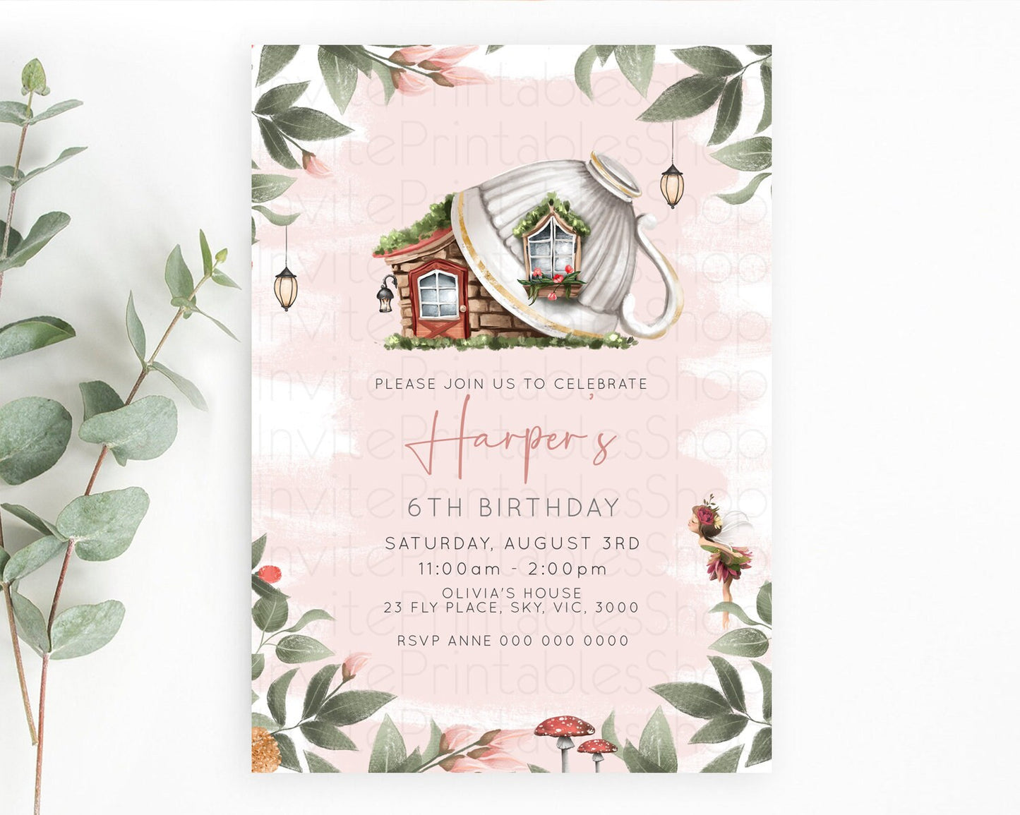 Fairy Birthday Invitation Fairy Invites Fairy Tea Party Fairy Garden Birthday Secret Garden Enchanted Garden Pastel Floral Butterfly D10563