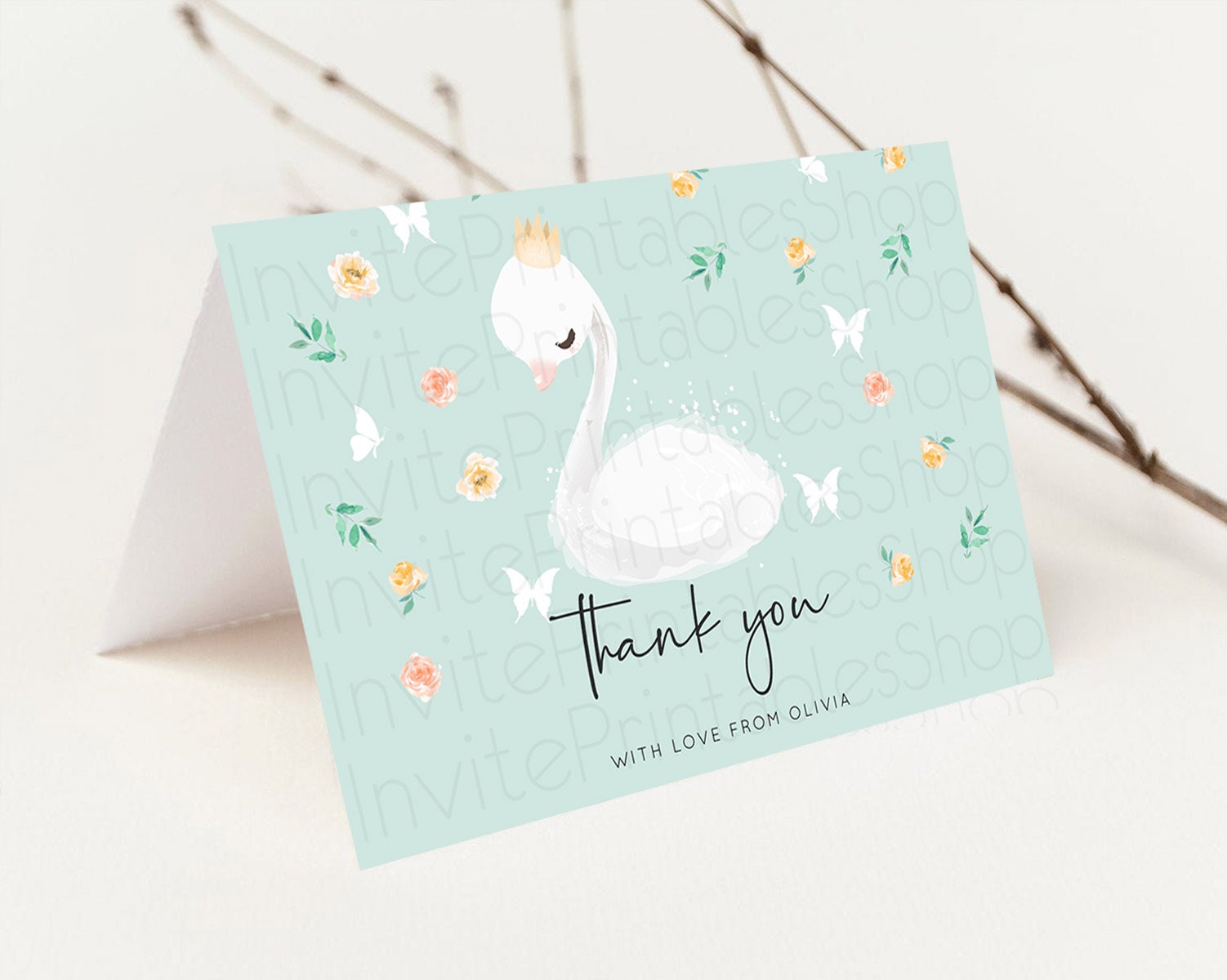 Editable Swan Thank You Swan Princess Ballet Thank You Card Swan Lake Birthd