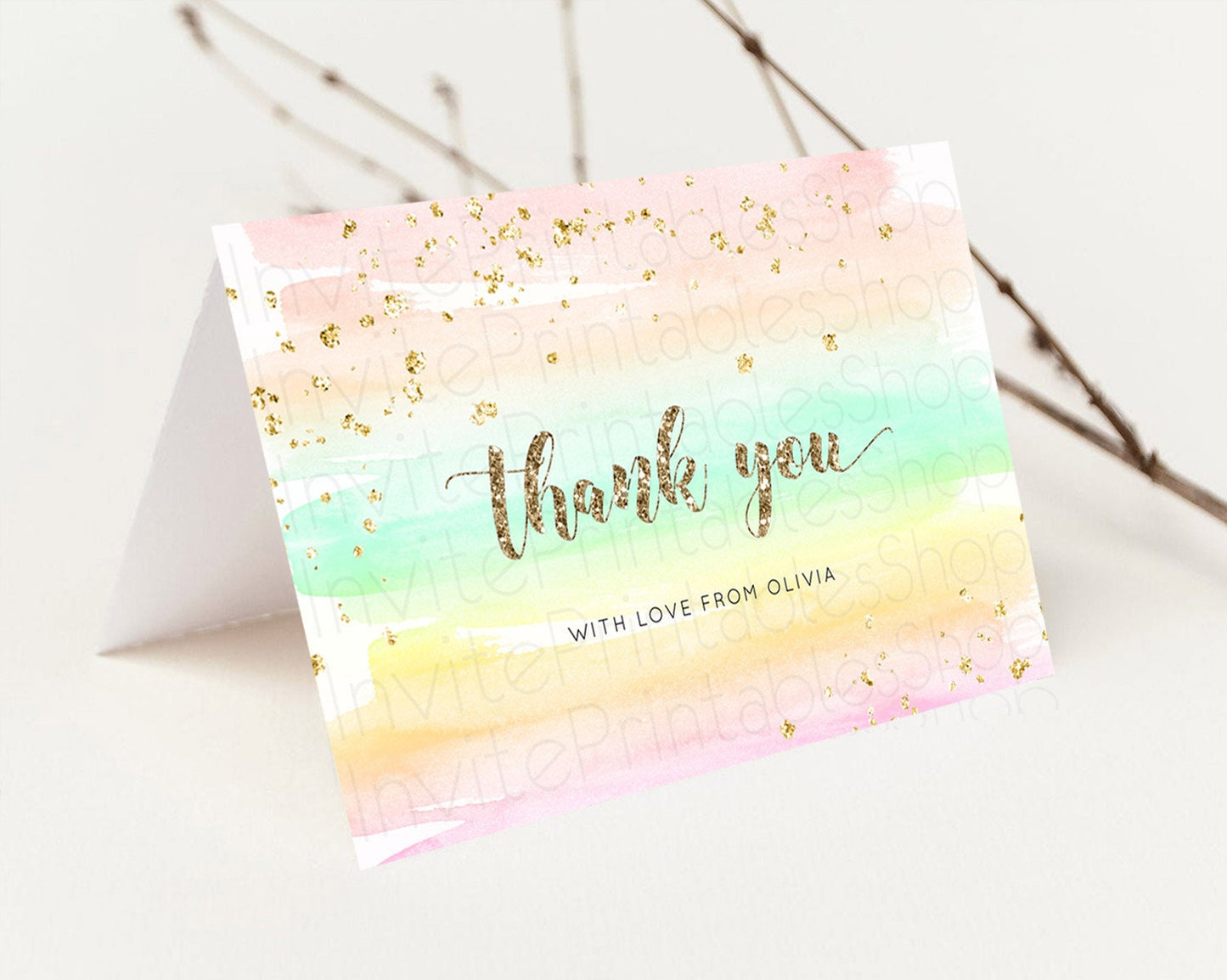 Pastel Thank You Rainbow Thank You Card Colorful Pastel Birthday Thank You Card Confetti Watercolor Pastel Teacher Thank You Cards D10592
