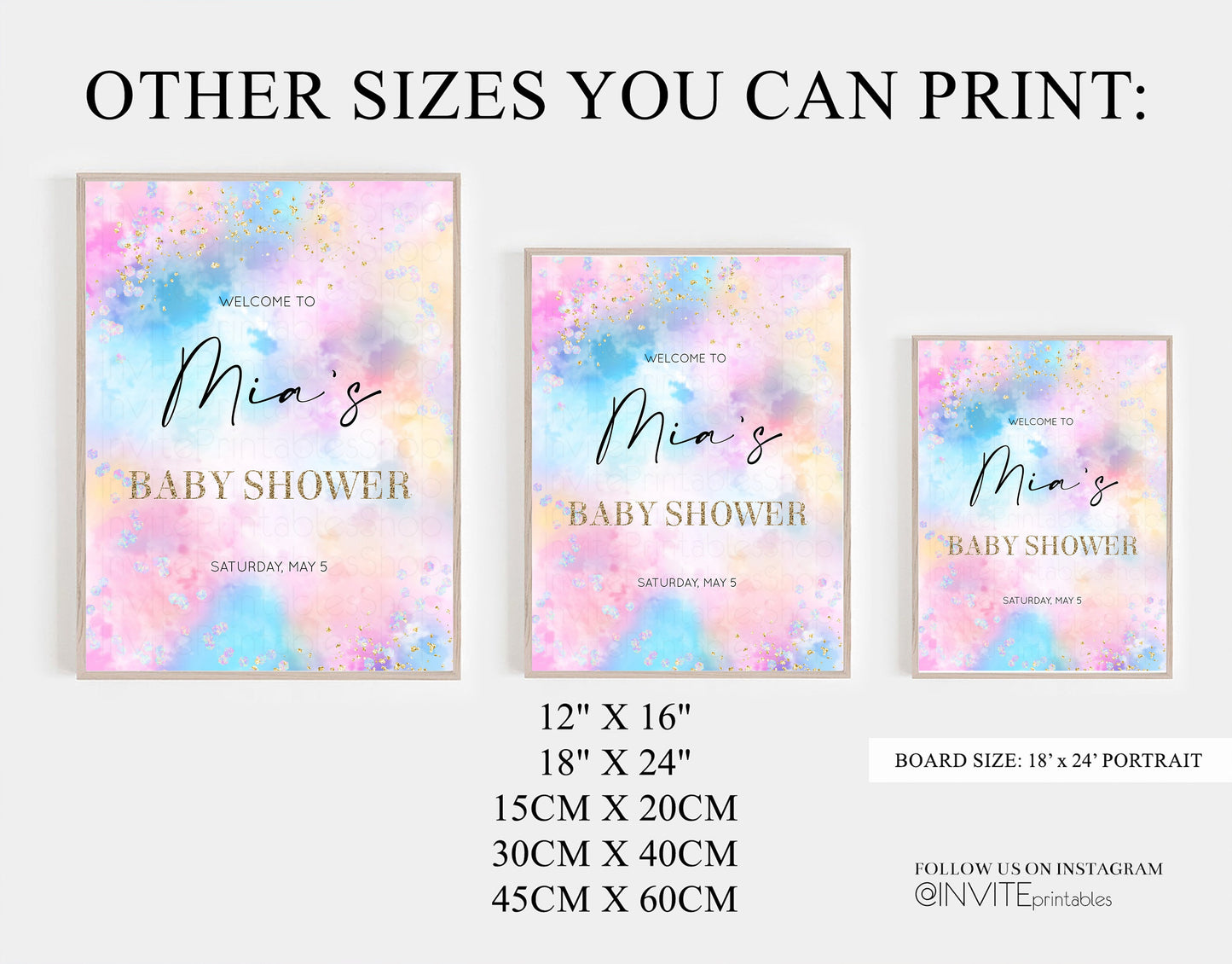 Rainbow Clouds Welcome Board Pastel Rainbow Baby Shower Welcome Colorful Baby Shower Ombre Gold Sprinkles Welcome Baby Shower Poster 589v4