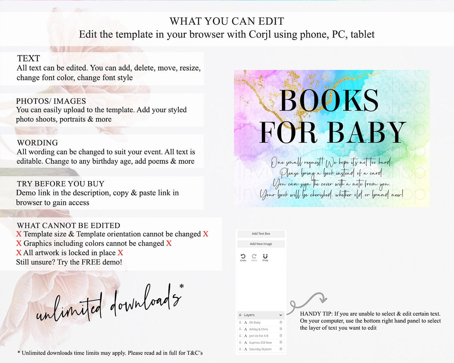 Pastel Books For Baby Card Pastel Rainbow Book Insert Colorful Ombre Watercolor Book Card Confetti Glitter Baby Book Poem Request D10393