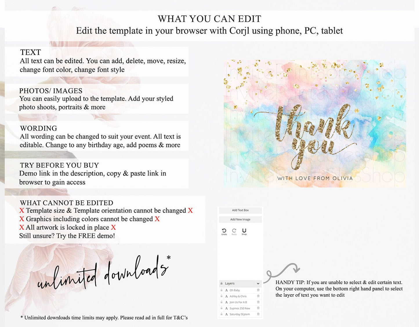 Pastel Thank You Rainbow Thank You Card Colorful Pastel Birthday Thank You Card Confetti Watercolor Pastel Teacher Thank You Cards D10261