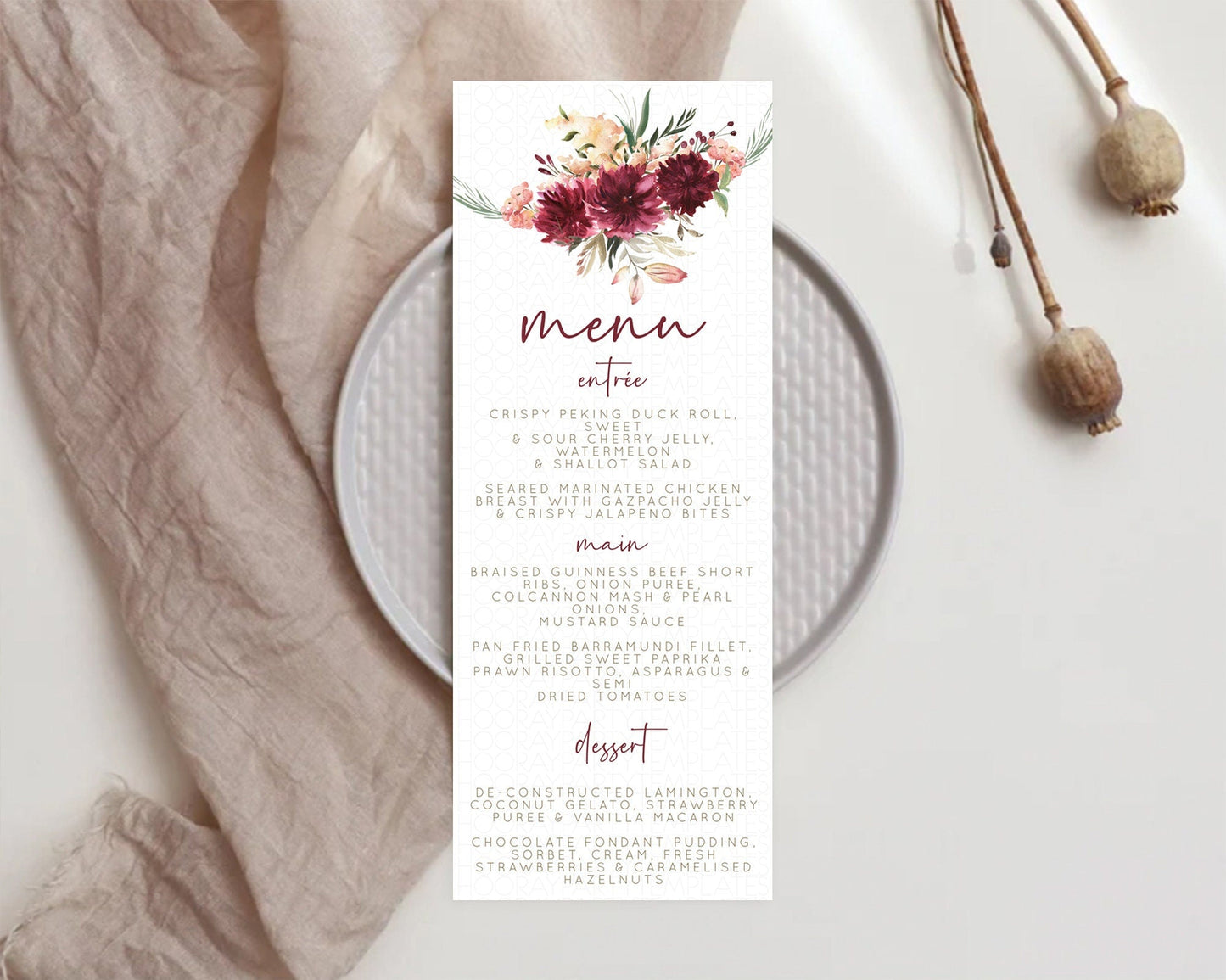 Secret Garden Menu Wildflower Menu Template Pastel Flower Garden Table Decor Boho Floral Dinner Dessert Floral Party Food Menu D10685