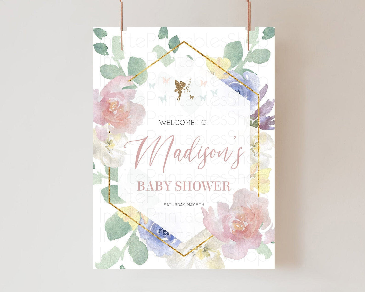 Fairy Baby Shower Welcome Sign Fairy Welcome Board Enchanted Garden Pastel Floral Butterfly Decor Secret Garden Fairy Welcome Sign D10294