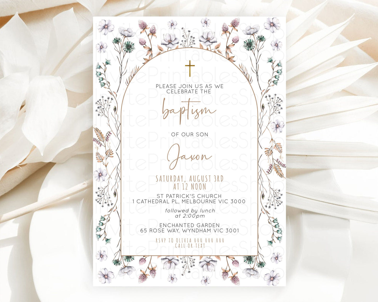 Secret Garden Baptism Invitation Wildflower Baptism Birthday Invite Pastel Flowers Christening Invite Enchanted Garden Boho Floral  D10604