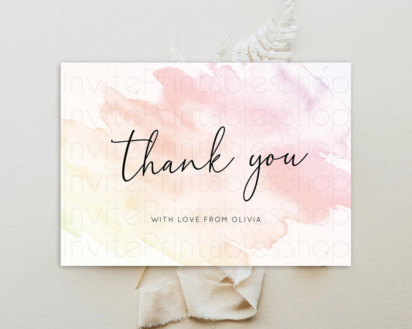 Pink Thank You Pink Watercolor Thank You Card Pastel Pink Card Template Watercolor Splash Cards Teacher Thank You Card Template D10164