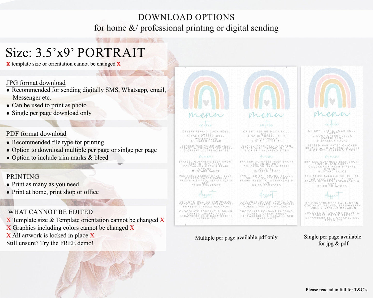Pastel Rainbow Menu Boho Rainbow Menu Template Rainbow Boho Table Decor Pastel Rainbow Dinner Dessert Menu Rainbow Party Food Menu D10214
