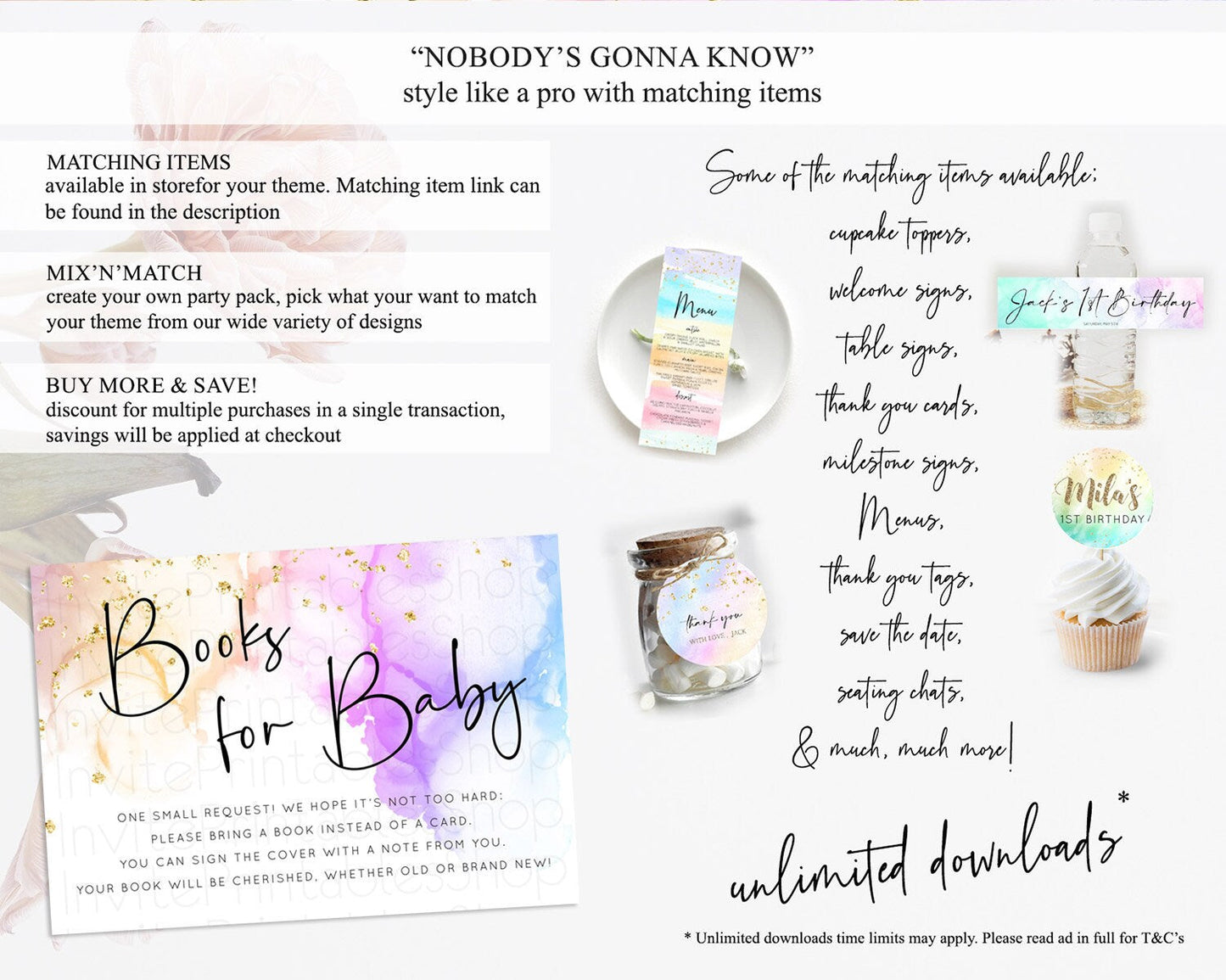 Pastel Books For Baby Card Pastel Rainbow Book Insert Colorful Ombre Watercolor Book Card Confetti Glitter Baby Book Poem Request D10180