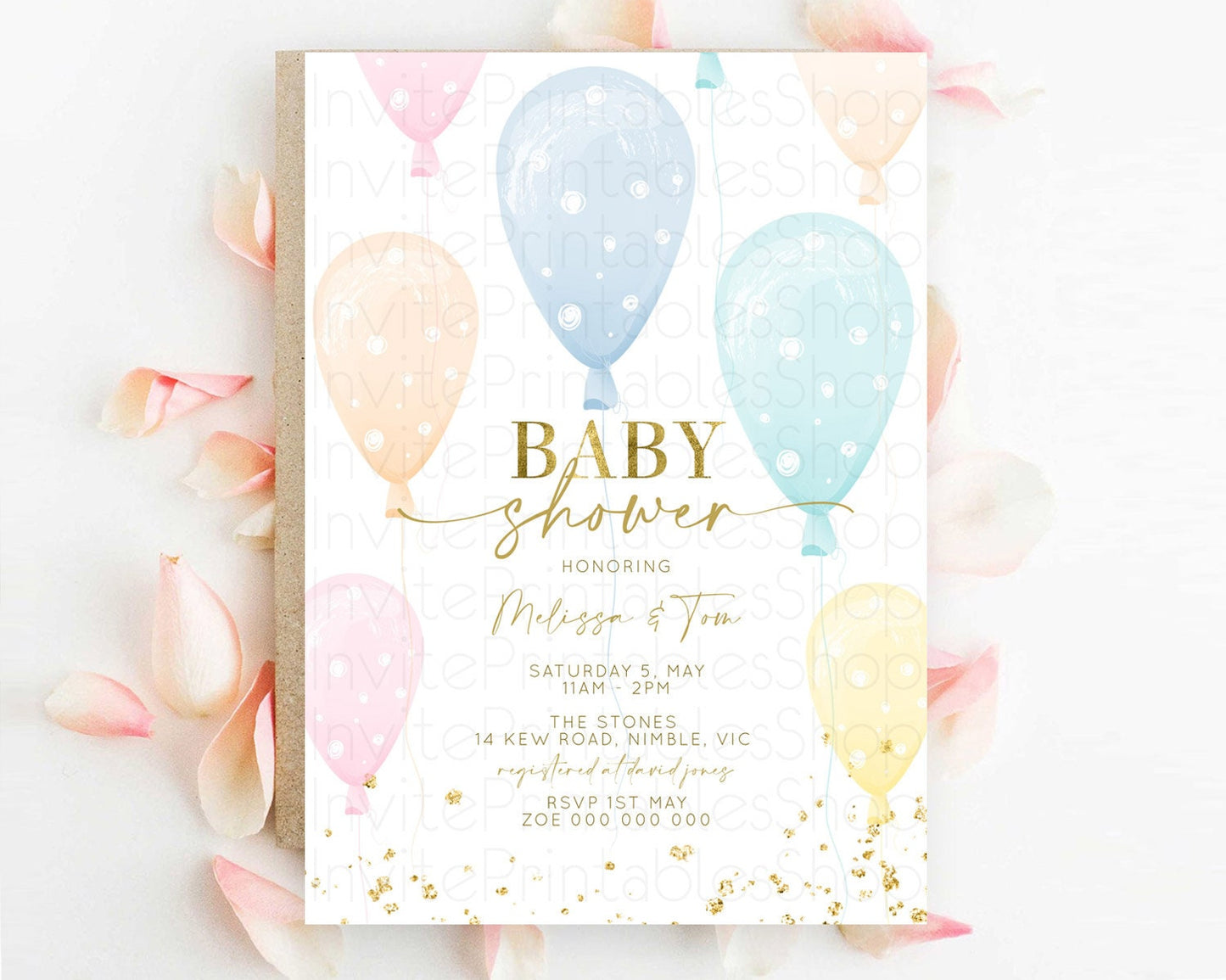 Pastel Balloon Baby Shower Invitation Pastel Balloon Invitation Colorful Pastel Rainbow Balloon Baby Shower Theme D10182