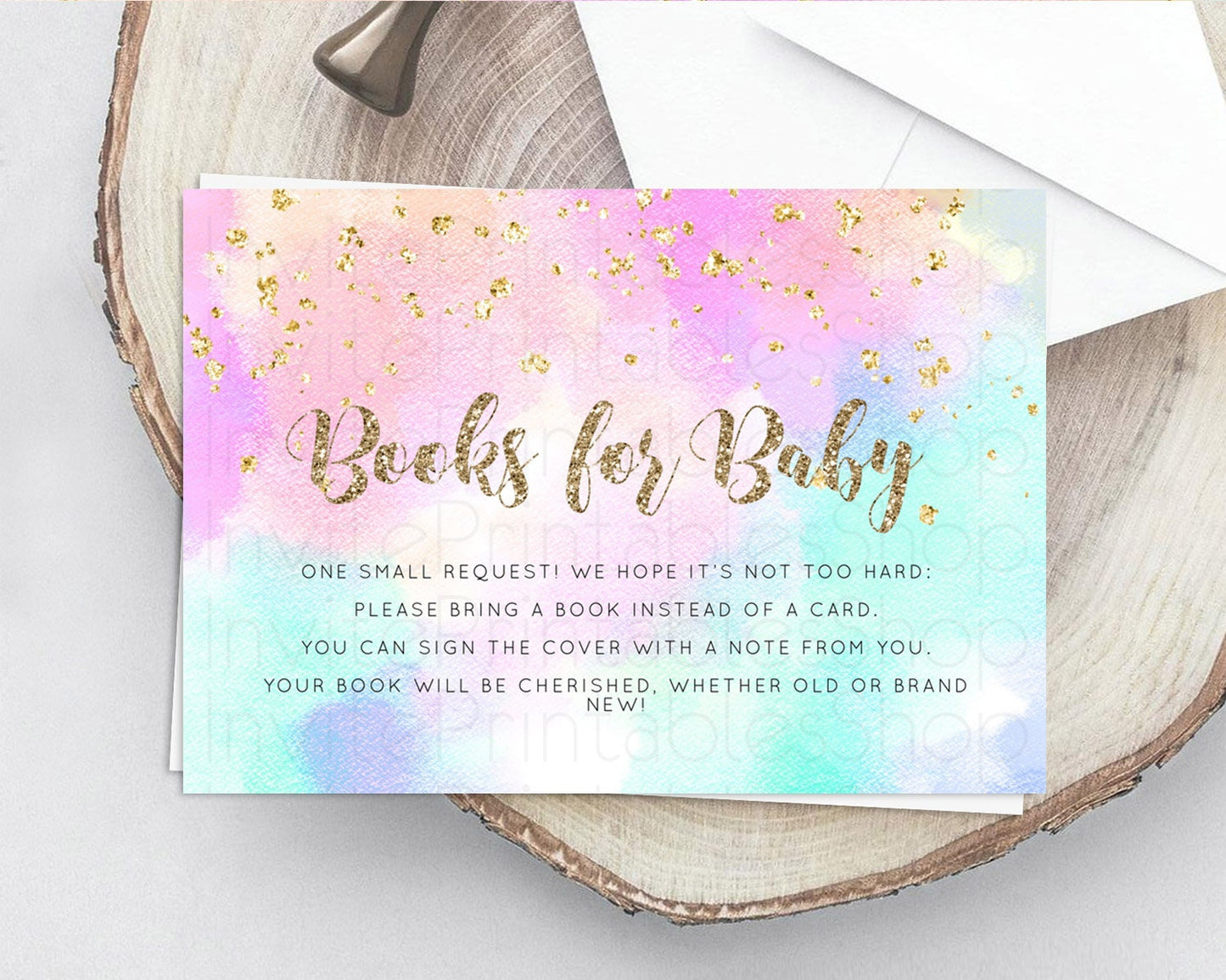 Pastel Books For Baby Card Pastel Rainbow Book Insert Colorful Ombre Watercolor Book Card Confetti Glitter Baby Book Poem Request D10669