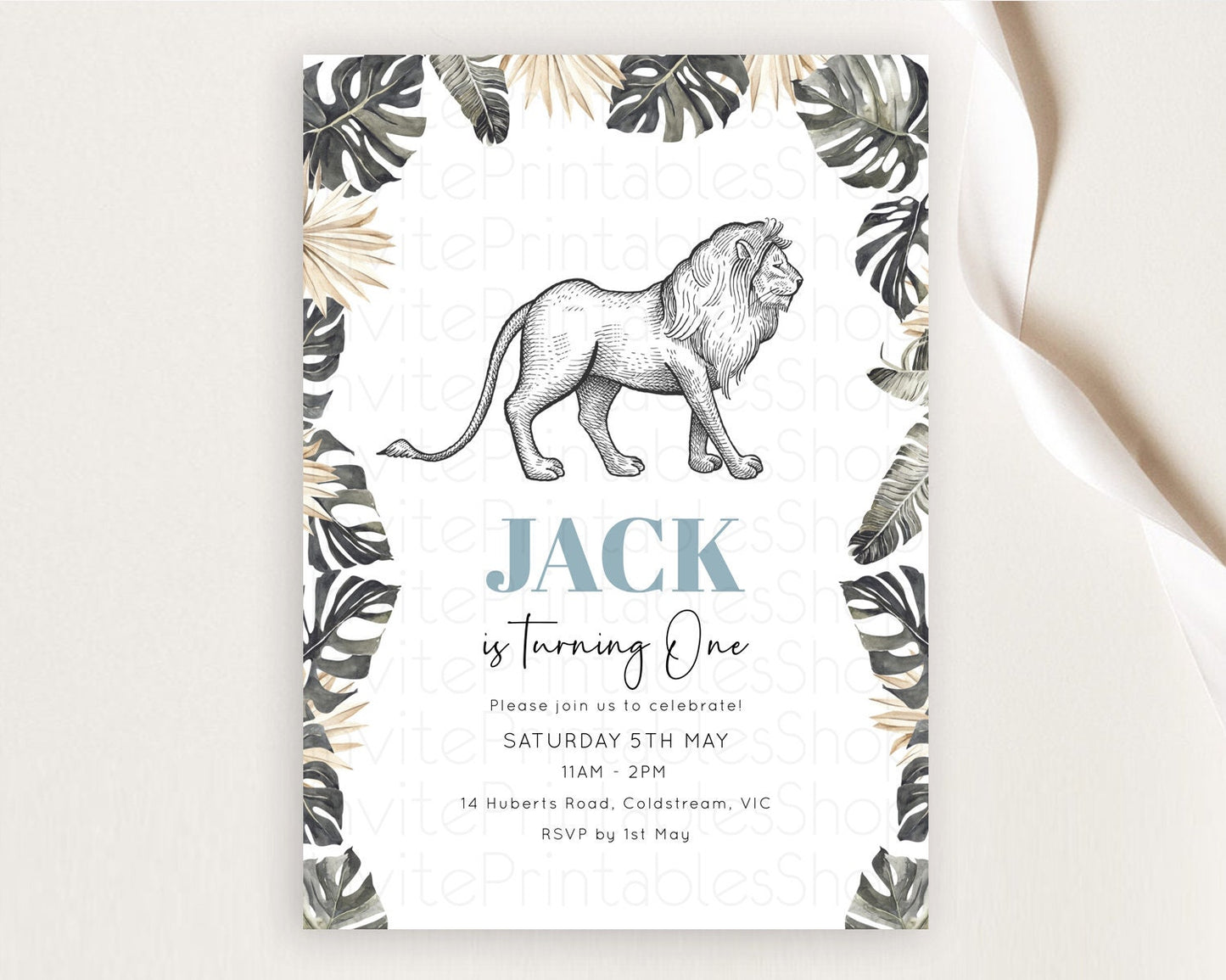 Lion Birthday Invitation Lion Invitation Modern Safari Lion Party 2 Wild 1 Safari Adventure Zoo Birthday Minimalist Lion Invites D10807