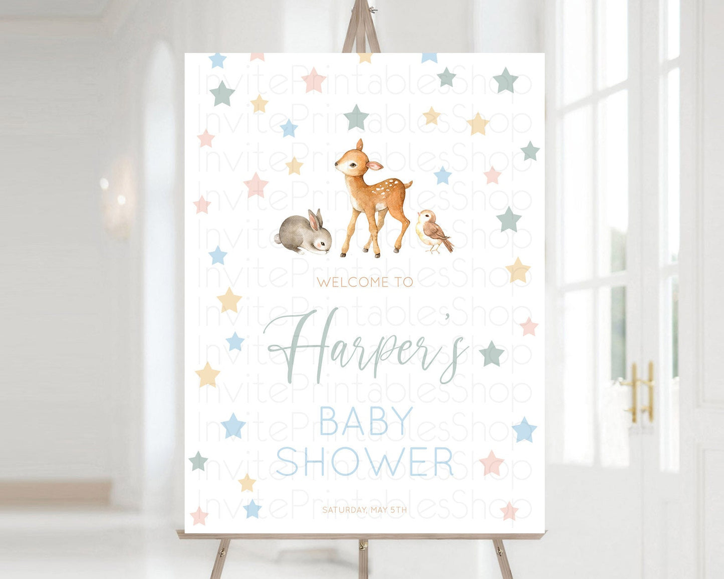 Editable Fawn Baby Shower Welcome Sign Deer Welcome Board Floral Deer Welcom