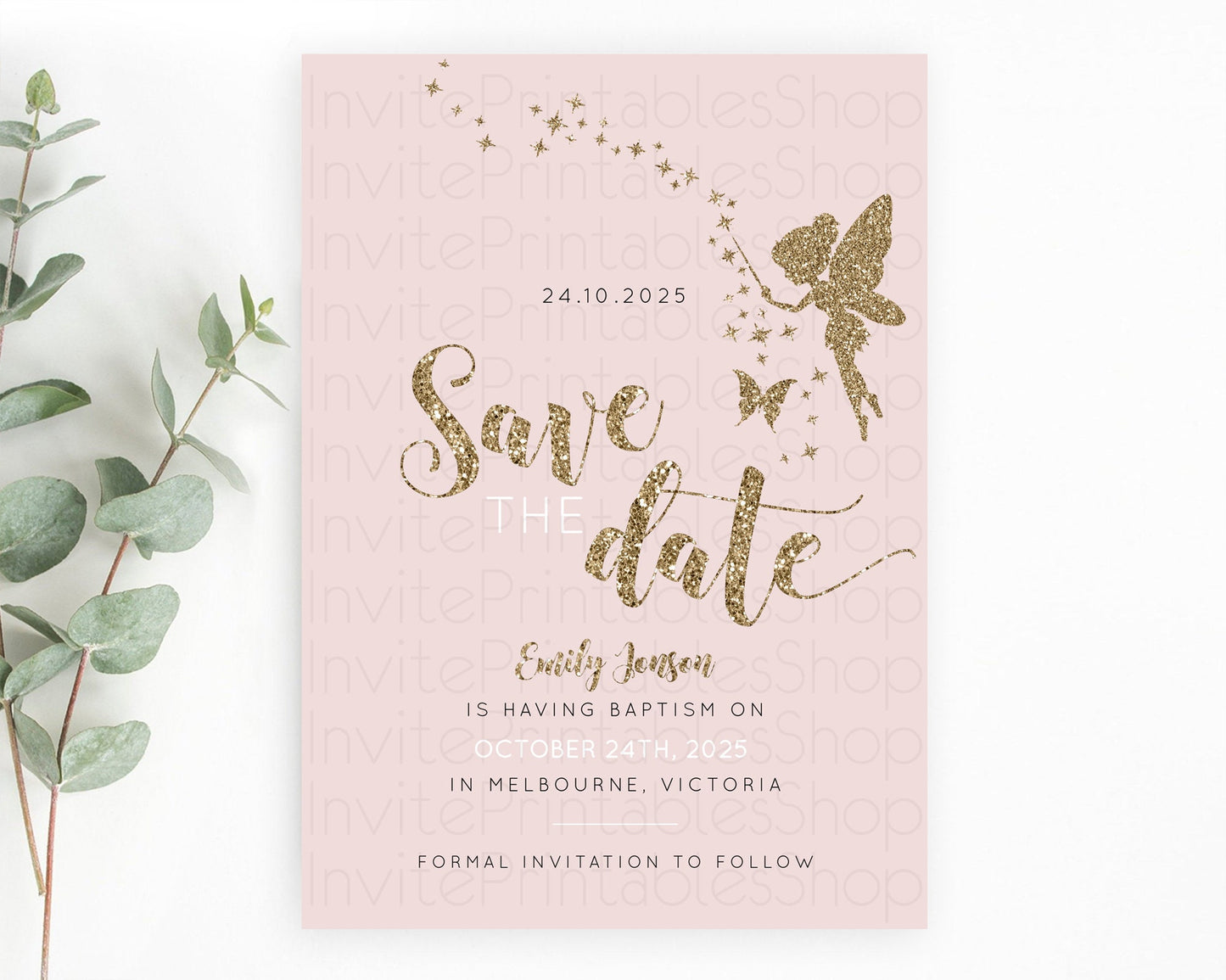 Fairy Save The Date Template Enchanted Garden Pastel Floral Butterfly Party Secret Garden Birthday Baptism Baby Shower Bridal Shower D10899