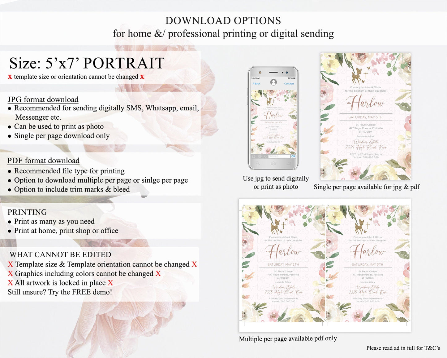 Fawn Baptism Invitation Deer Baptism 1st Birthday Invitation Enchanted Forest Christening Invitation Pastel Garden Butterfly Floral D10193