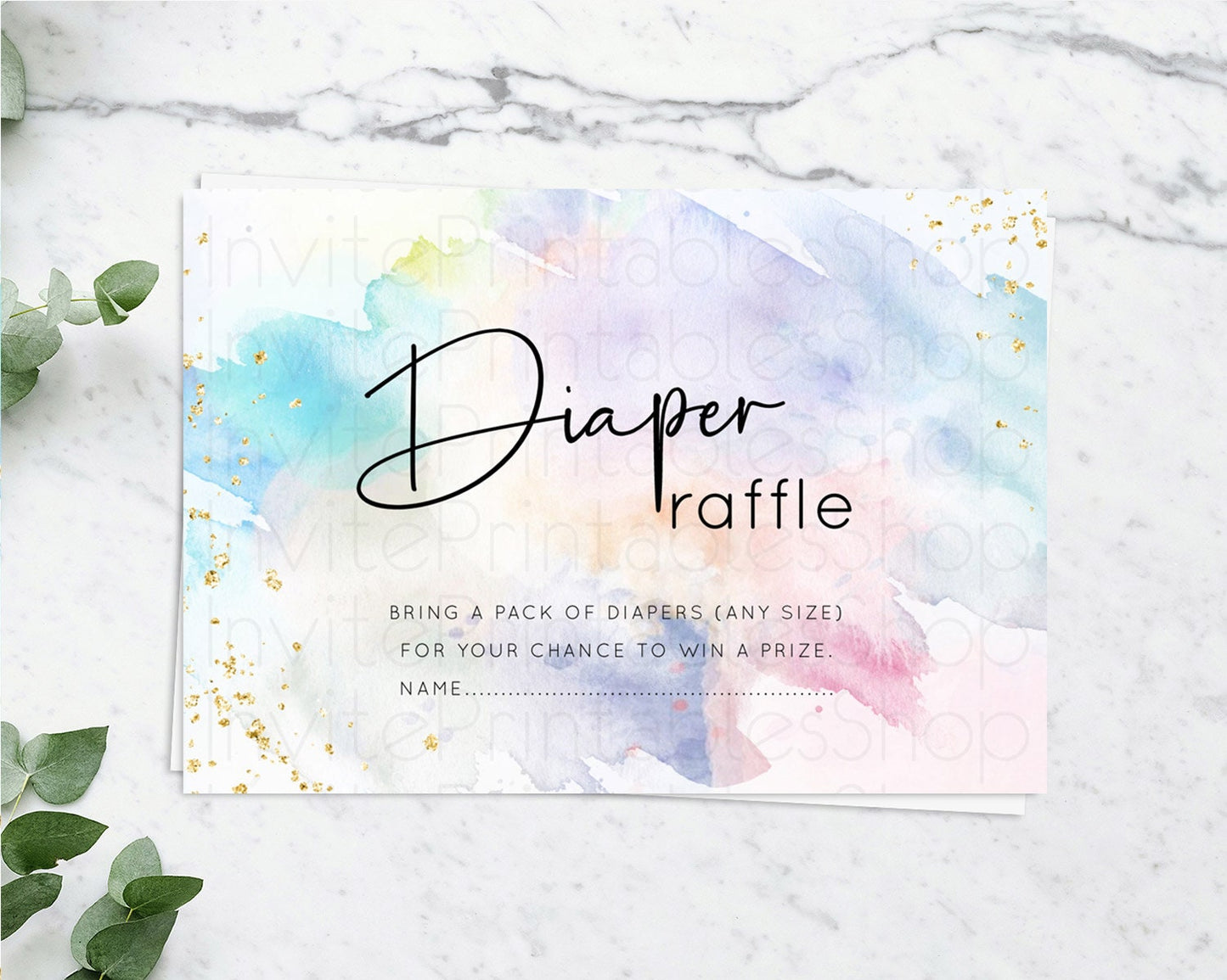 Pastel Diaper Raffle Card Pastel Rainbow Diaper Raffle Insert Colorful Ombre Watercolor Diaper Ticket Confetti Glitter Raffle Game D10422