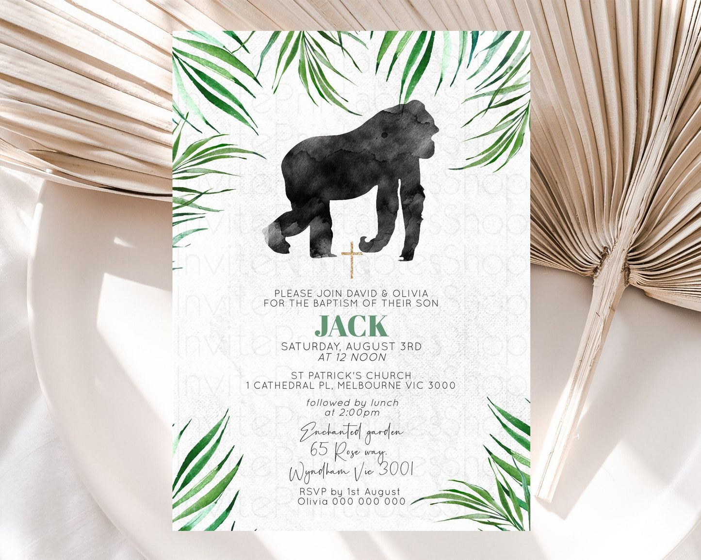 Gorilla Baptism Invitation Gorilla Baptism 1st Birthday Invitation Gorilla Jungle Adventure Christening Invitation Wild Zoo Theme D10840