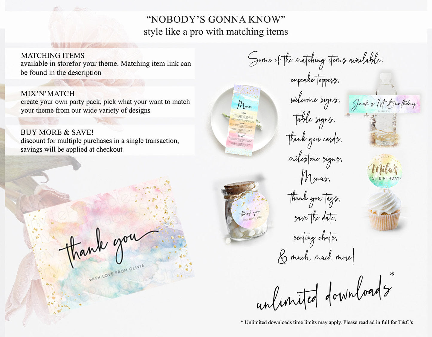 Pastel Thank You Rainbow Thank You Card Colorful Pastel Birthday Thank You Card Confetti Watercolor Pastel Teacher Thank You Cards D10276