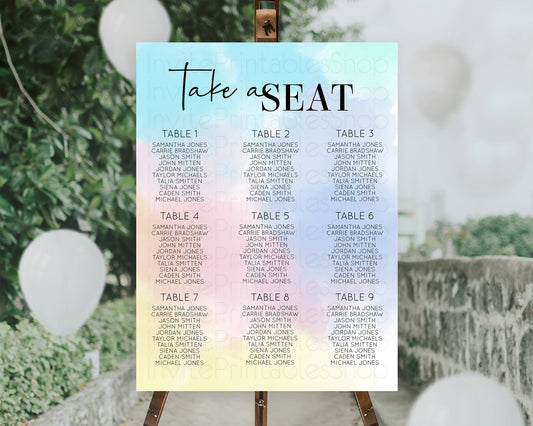 Editable Rainbow Seating Chart Pastel Seating Chart Colorful Pastel Watercol