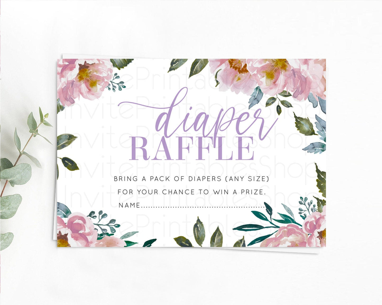 Secret Garden Diaper Raffle Card Boho Wildflower Diaper Raffle Insert Pastel Flower Garden Baby Shower Card Flower Raffle Game D10729