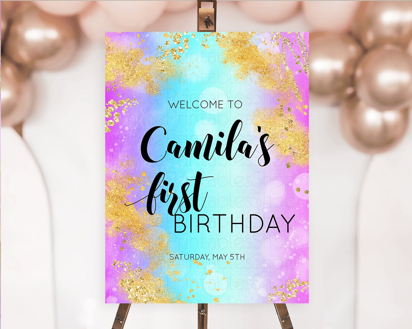 Pastel Welcome Sign Pastel Rainbow Welcome Sign Colorful Rainbow Confetti Watercolor Glitter Pastel First Birthday Welcome Sign D10564