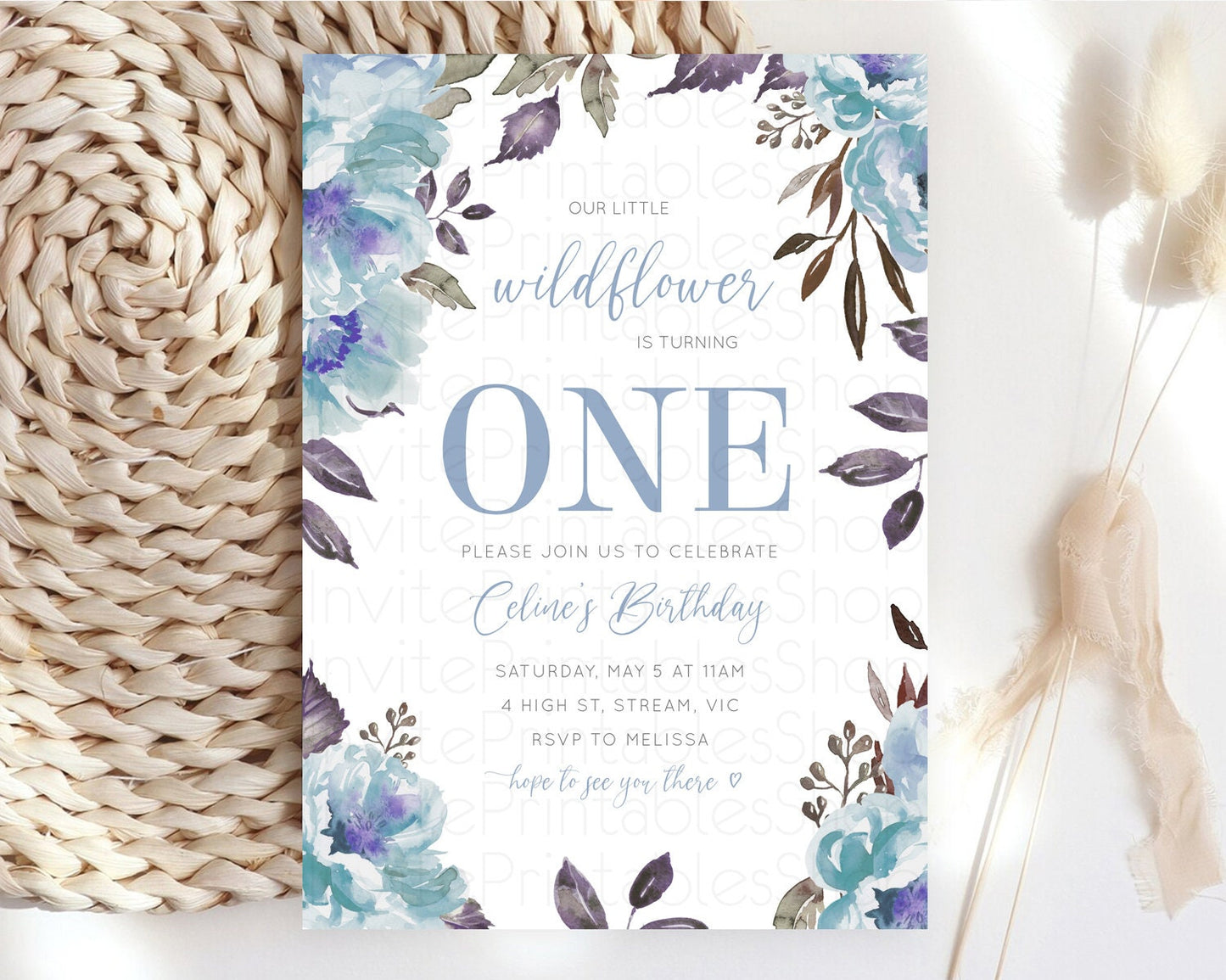 Secret Garden Invitation Wildflower Birthday Invitation Pastel Flowers Invite Enchanted Garden Boho Floral 3rd 2nd First Birthday D10730