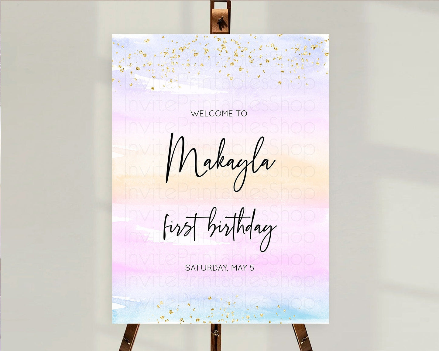 Pastel Welcome Sign Pastel Rainbow Welcome Sign Colorful Rainbow Confetti Watercolor Glitter Pastel First Birthday Welcome Sign D10594