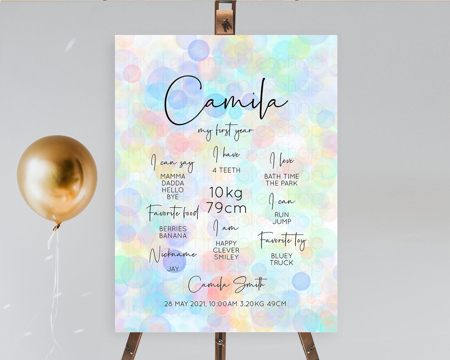 Pastel First Birthday Milestone Board Bubble Bath Milestone Poster Pastel Bubbles Colorful Confetti First Birthday Milestone Welcome D10445