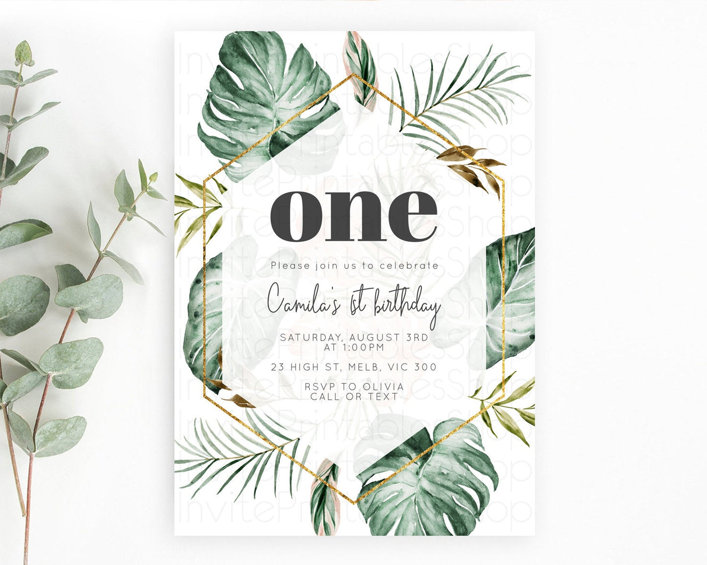 Tropical Invitation Tropical Birthday Invitation Tropical Floral Invitation Palm Leaf Fern Invite Frangipani White Orchid Invitation D11053