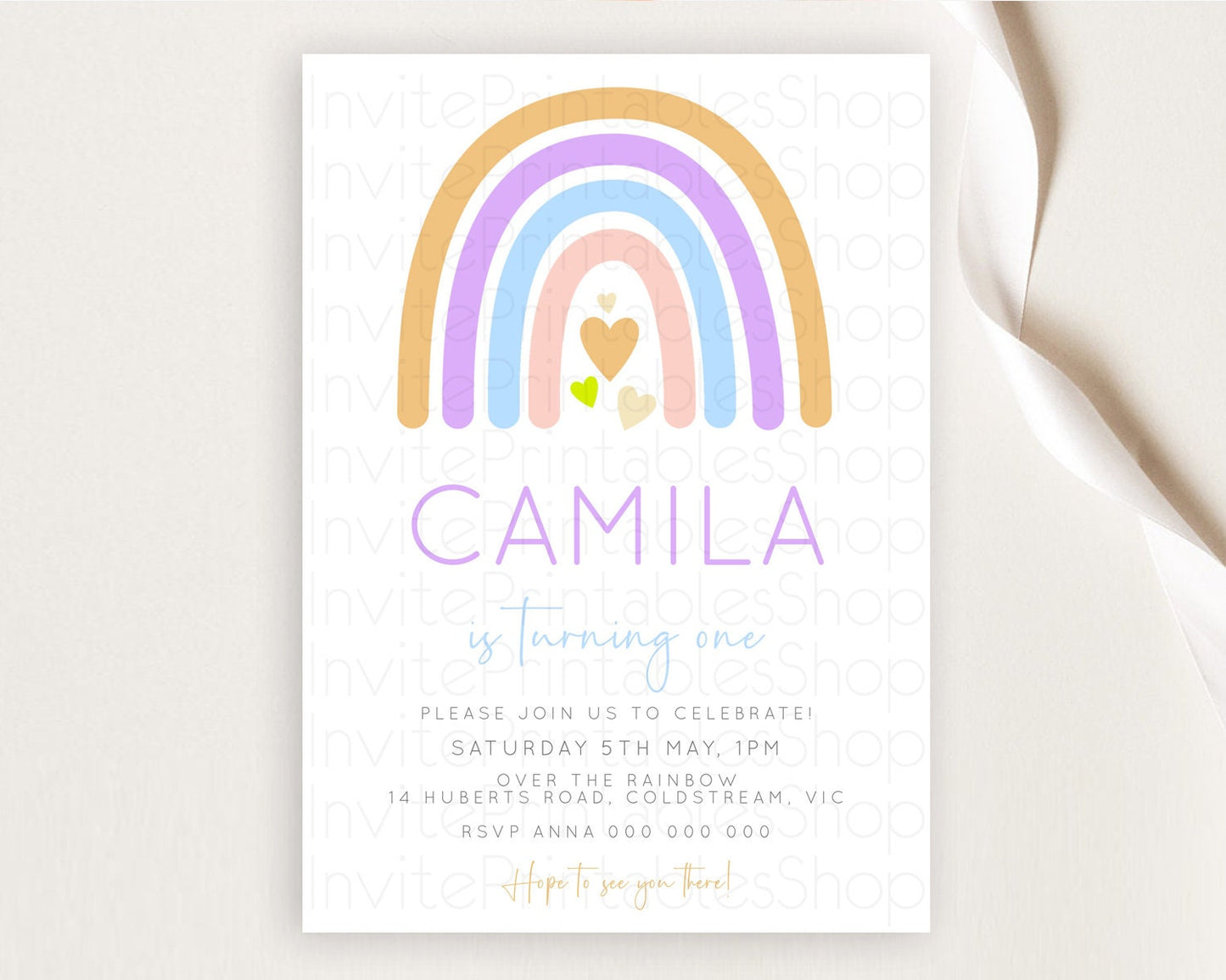 Pastel Rainbow Birthday Invitation Pastel Rainbow Invitation Rainbow Invitation Pastel Invitation Boho Rainbow 1st First Birthday D10238