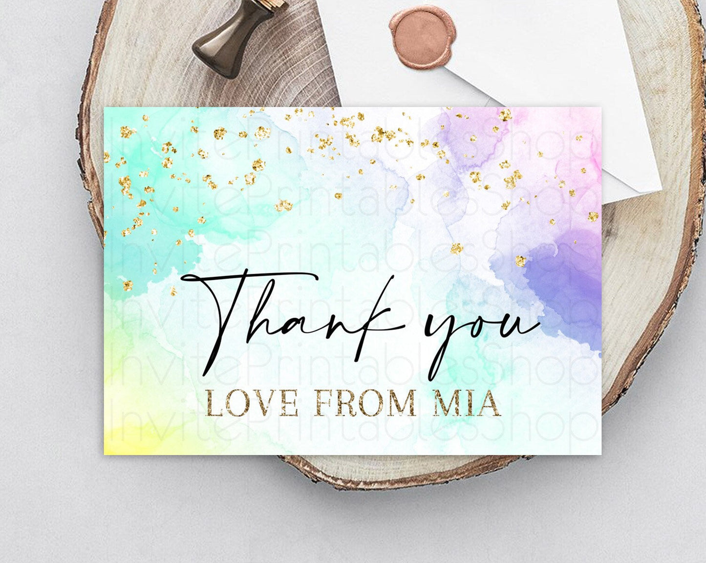 Pastel Thank You Rainbow Thank You Card Colorful Pastel Birthday Thank You Card Confetti Watercolor Pastel Teacher Thank You Cards D10157