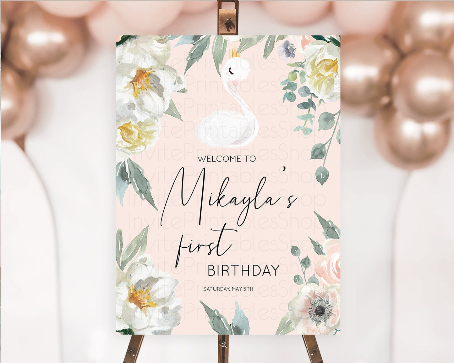 Swan Welcome Board Swan Princess Ballet Welcome Sign Enchanted Swan Lake Secret Garden Pastel Floral First Birthday Welcome Sign D10755