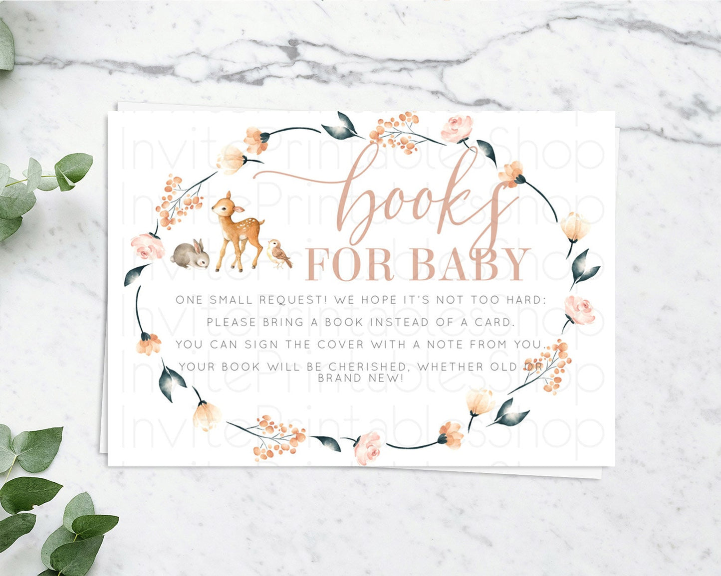 Fawn Books For Baby Card Deer Book Insert Floral Deer Book Card Enchanted Forest Butterfly Pastel Baby Shower Book Poem Request D10241