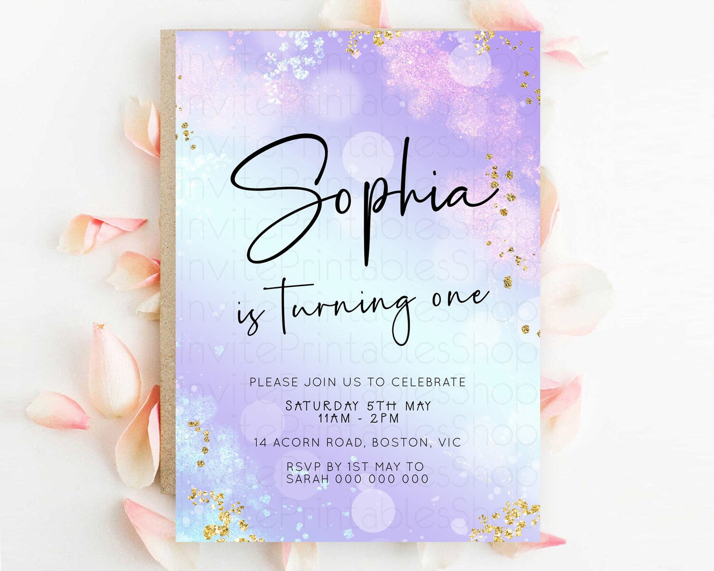 Pastel Birthday Invitation Ombre Watercolor Birthday Invitation Glitter Rainbow Color Splash 1st 2nd 3rd Birthday Invitation D23100