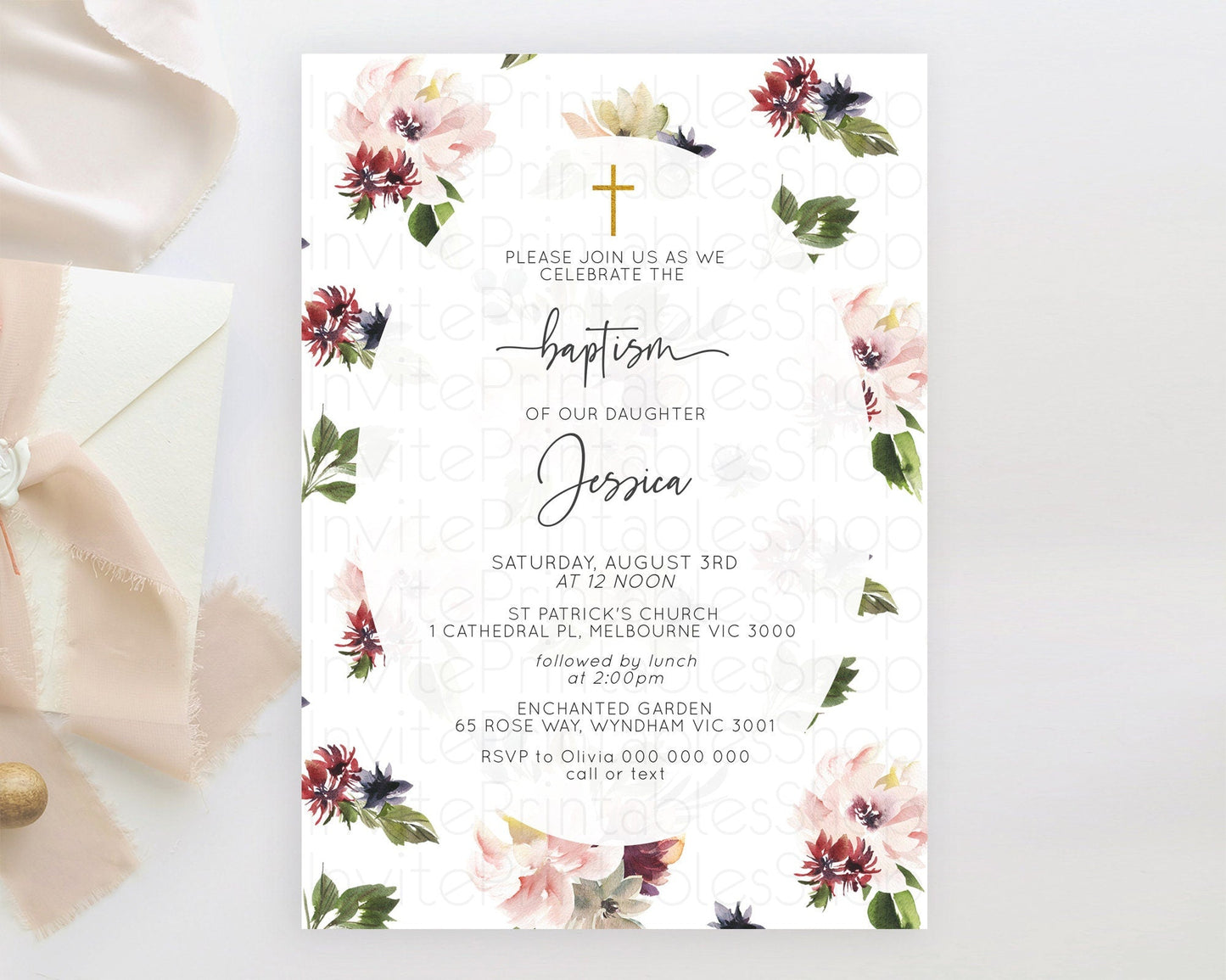 Secret Garden Baptism Invitation Wildflower Baptism Birthday Invite Pastel Flowers Christening Invite Enchanted Garden Boho Floral D10538