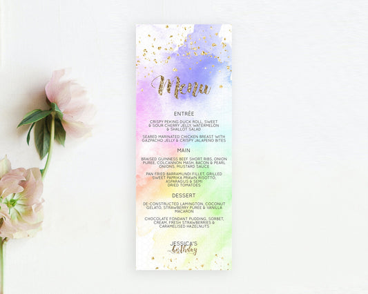 Editable Pastel Menu Pastel Rainbow Menu Template Colorful Pastel Table Deco