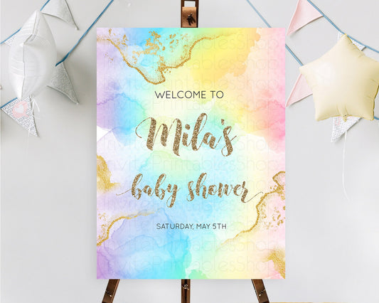 Pastel Baby Shower Welcome Sign Pastel Rainbow Welcome Sign Colorful Rainbow Confetti Watercolor Glitter Décor Pastel  Welcome Sign D10589