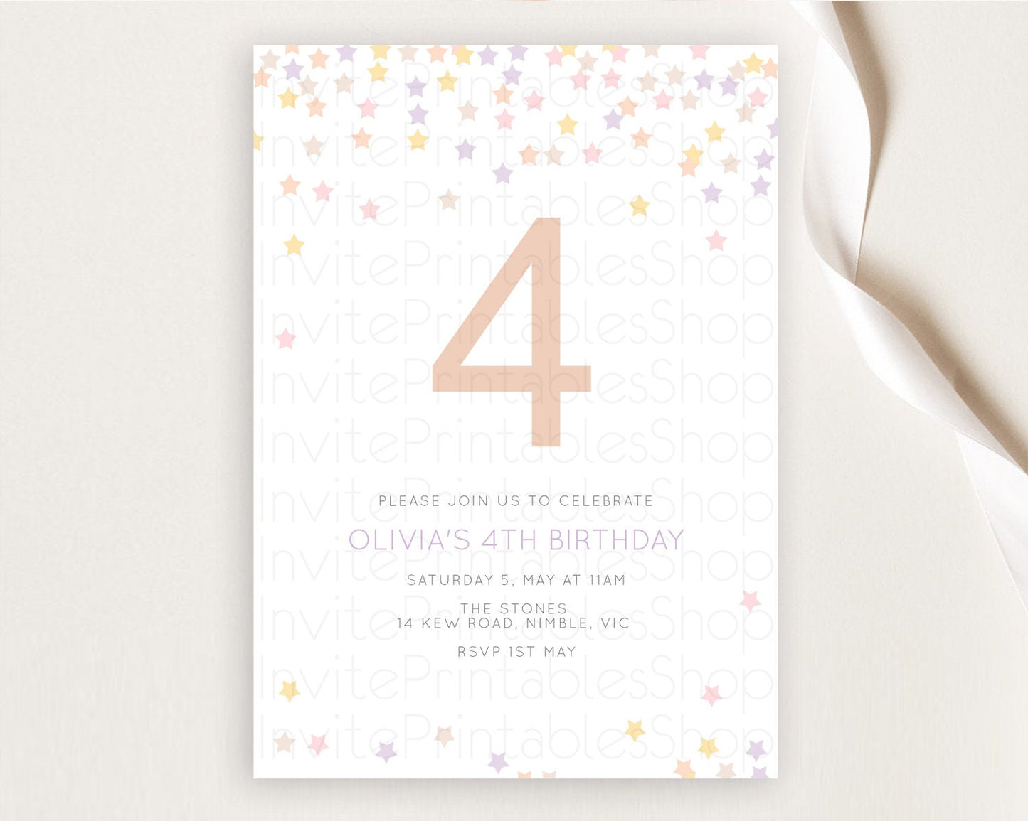 Star Birthday Invitation Pastel Stars Invite Shooting Star Party Rainbow Colorful Confetti Twinkle Little Star 2nd First Birthday D10810