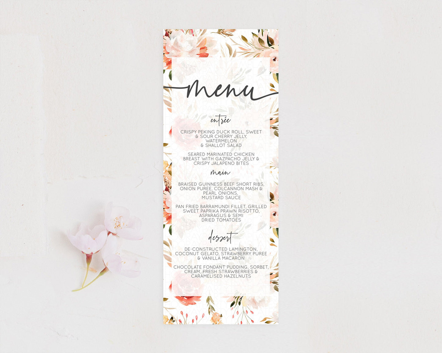 Secret Garden Menu Wildflower Menu Template Pastel Flower Garden Table Decor Boho Floral Dinner Dessert Floral Party Food Menu D10540