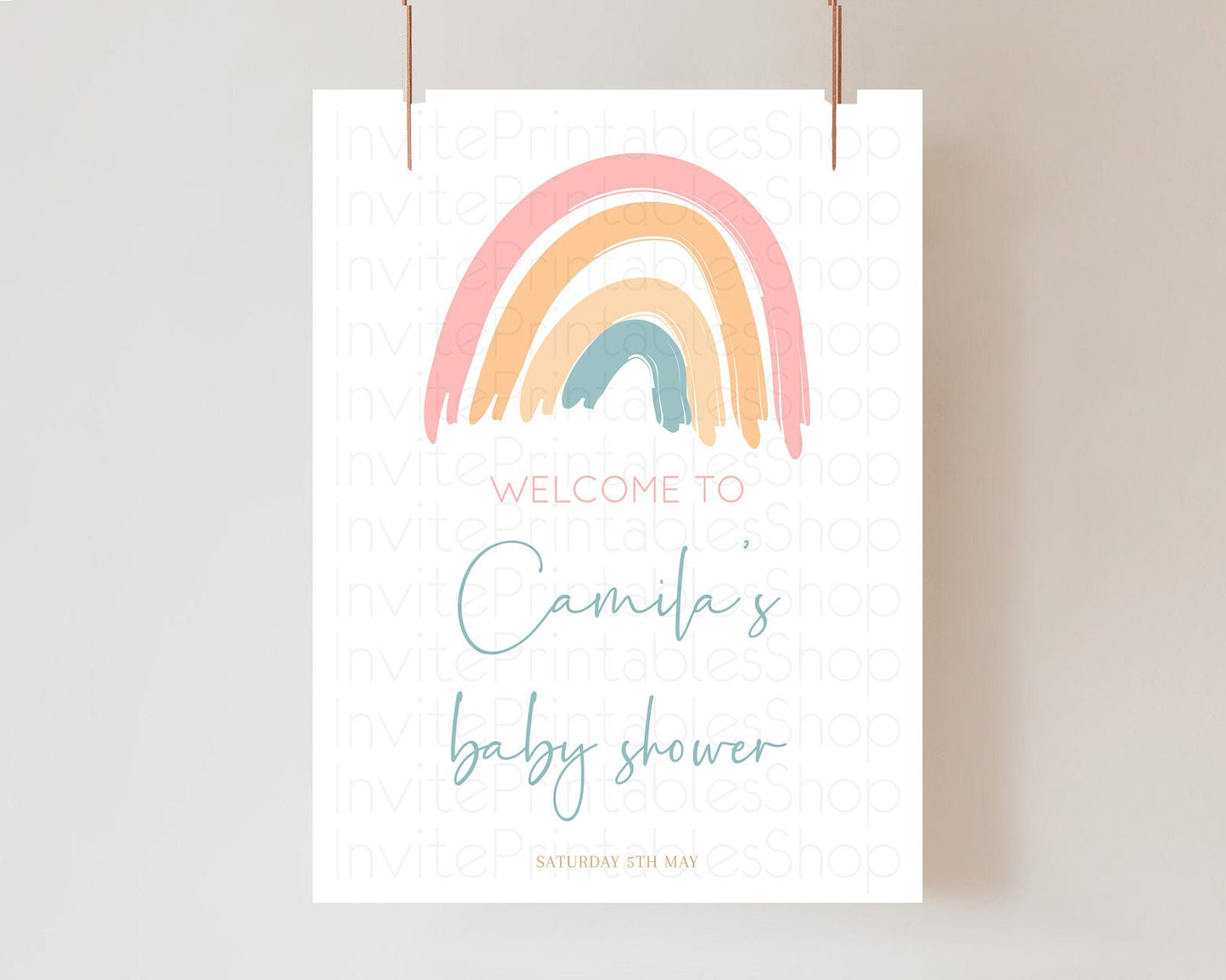 Editable Pastel Rainbow Baby Shower Welcome Sign Boho Rainbow Welcome Board