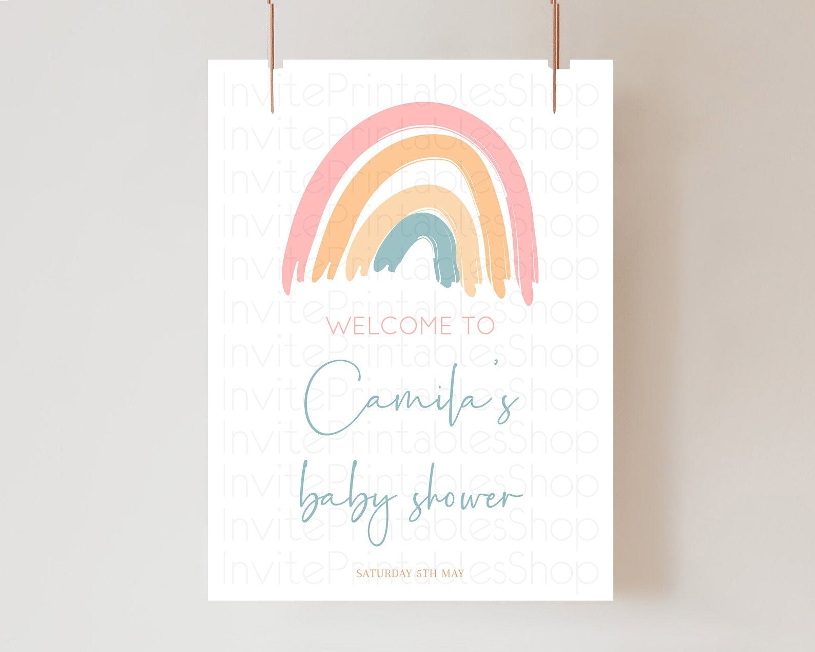 Editable Pastel Rainbow Baby Shower Welcome Sign Boho Rainbow Welcome Board