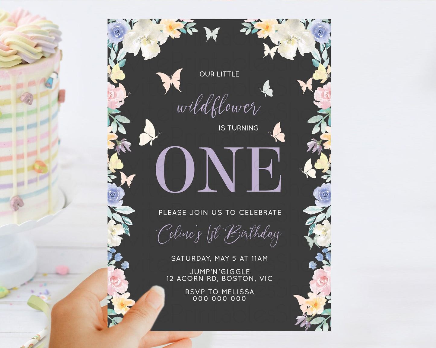 Secret Garden Invitation Wildflower Birthday Invitation Pastel Flowers Invite Enchanted Garden Boho Floral 3rd 2nd First Birthday D10322